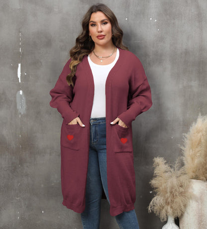 Women's Loose Medium and Long Double Pocket Lantern Sleeve Sweater Cardigan Jacket