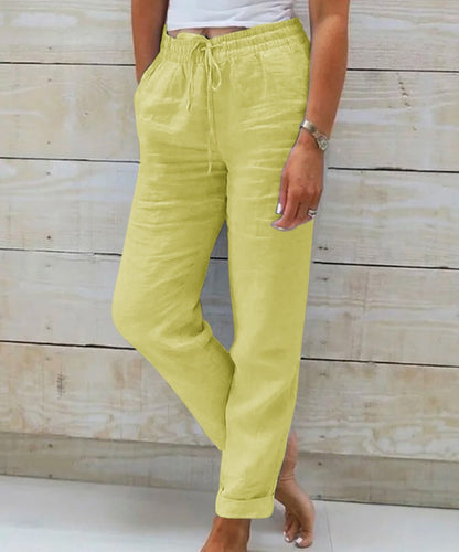 Women's Cotton Linen Drawstring Wide Leg Casual Pants