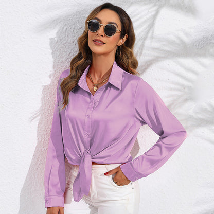 Women's Satin Button Down Shirt Long Sleeve