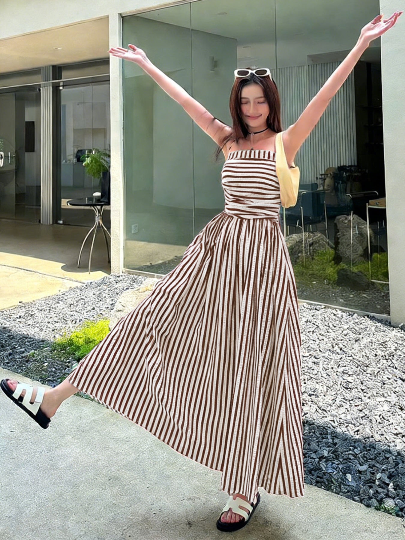 Striped Maxi Dress Smocked Spaghetti Strap Resort Dress
