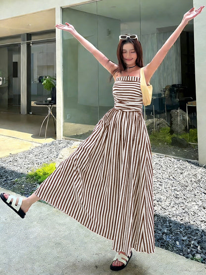 Striped Maxi Dress Smocked Spaghetti Strap Resort Dress