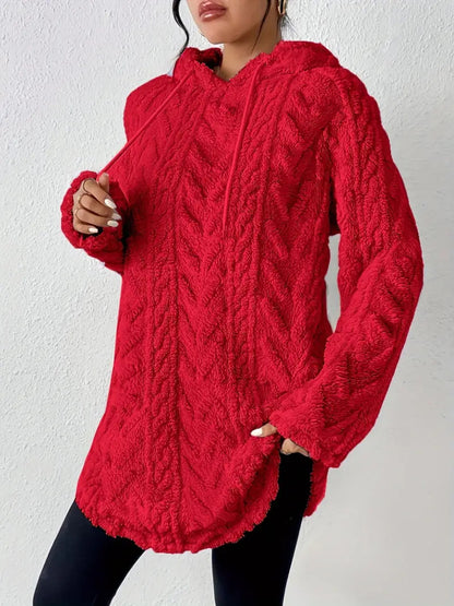 Women's Textured Sherpa Hoodie Drawstring Pullover