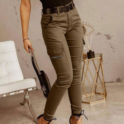 Women's Skinny Cargo Joggers Mid-Rise Cotton Pants