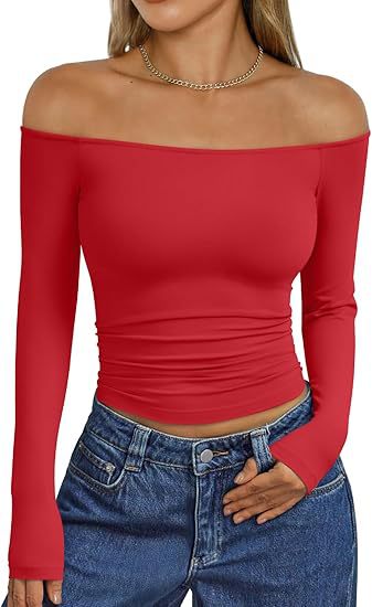 Women's Y2K Off Shoulder Long Sleeve Going Out Top