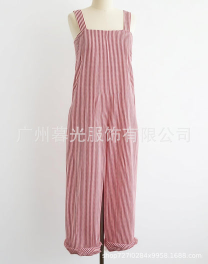 Women Striped Wide Leg Jumpsuit Casual Summer Boho