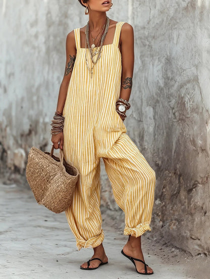 Women Striped Wide Leg Jumpsuit Casual Summer Boho