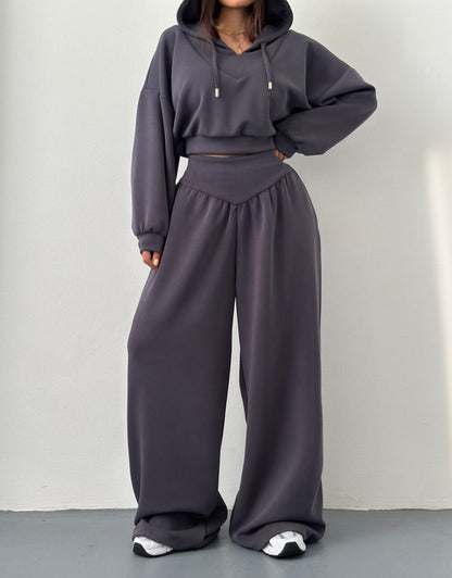 Women's V Neck Hoodie Wide Leg Sweatpants Lounge Set