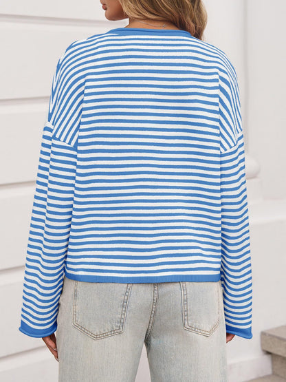 Striped Color Block Cardigan Sweater | Long Sleeve Casual Open Front