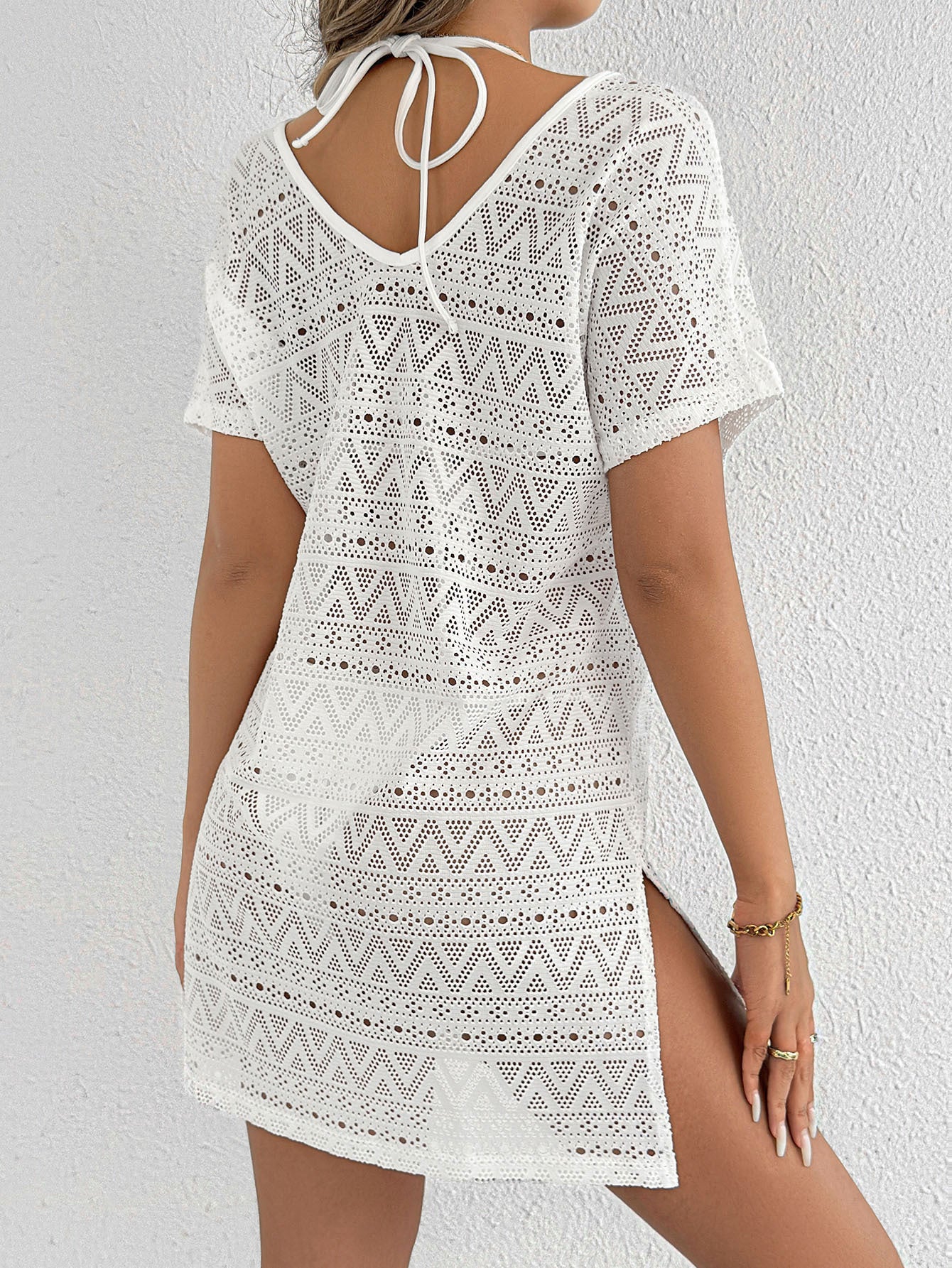 Crochet Swim Cover Up Dress Deep V Beach Coverup Dress