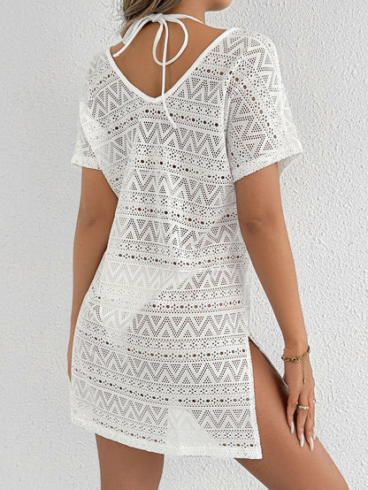 Crochet Swim Cover Up Dress Deep V Beach Coverup Dress
