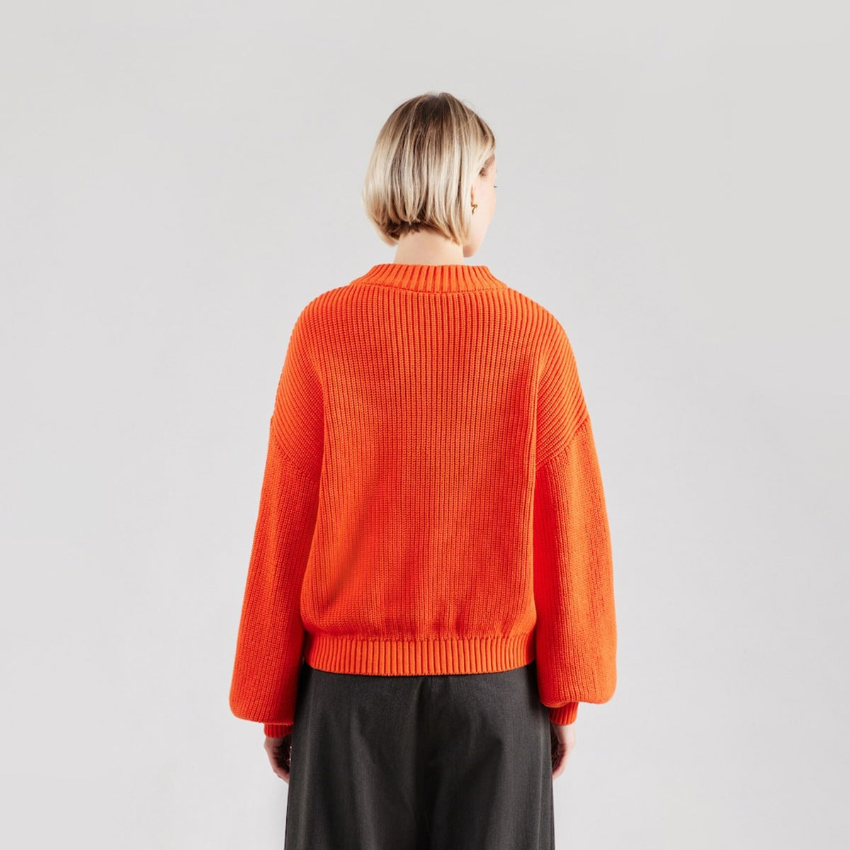 Women's Cropped Cardigan Button Front Orange Knit Sweater