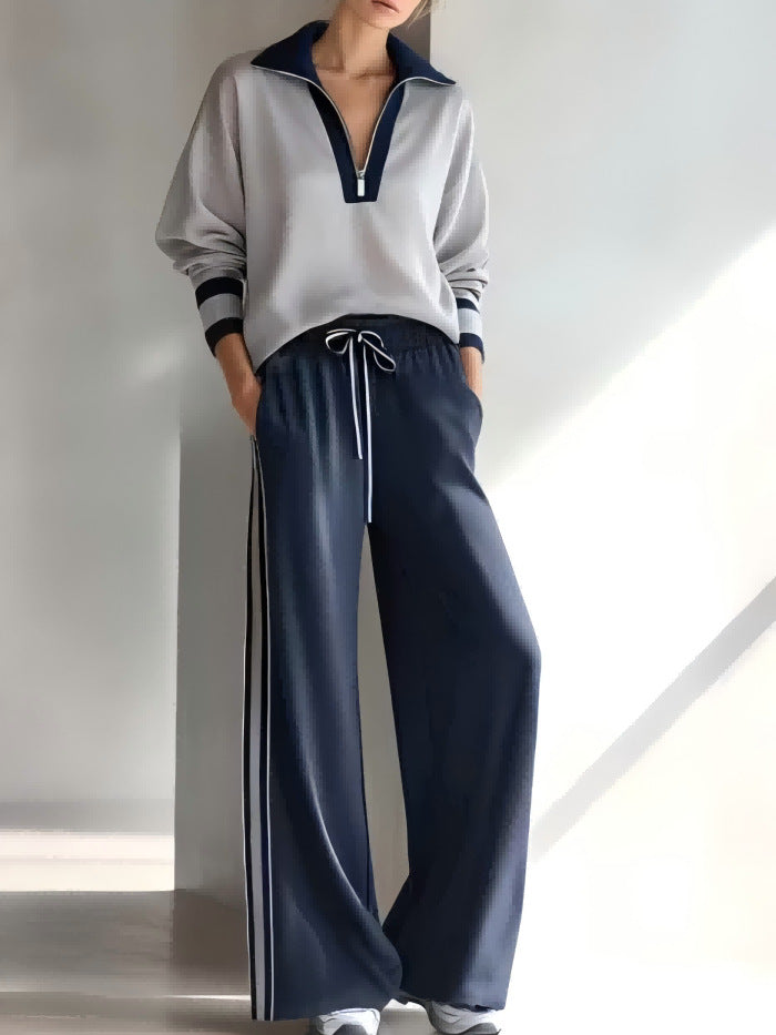 Women's Color Block Polo Sweatsuit Two Piece Lounge Set