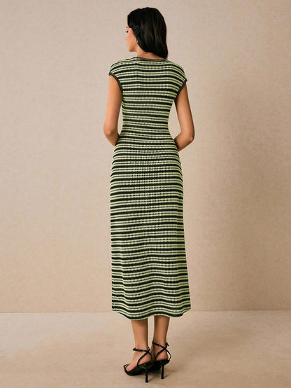 Striped Knit Bodycon Maxi Dress Casual Summer Outfit