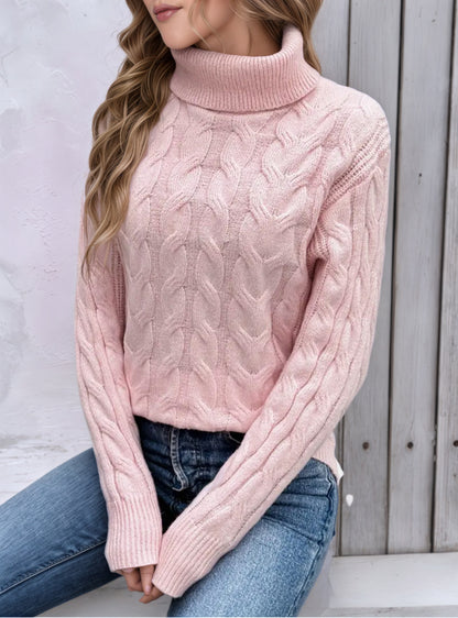Women's Cable Knit Turtleneck Sweater Pullover