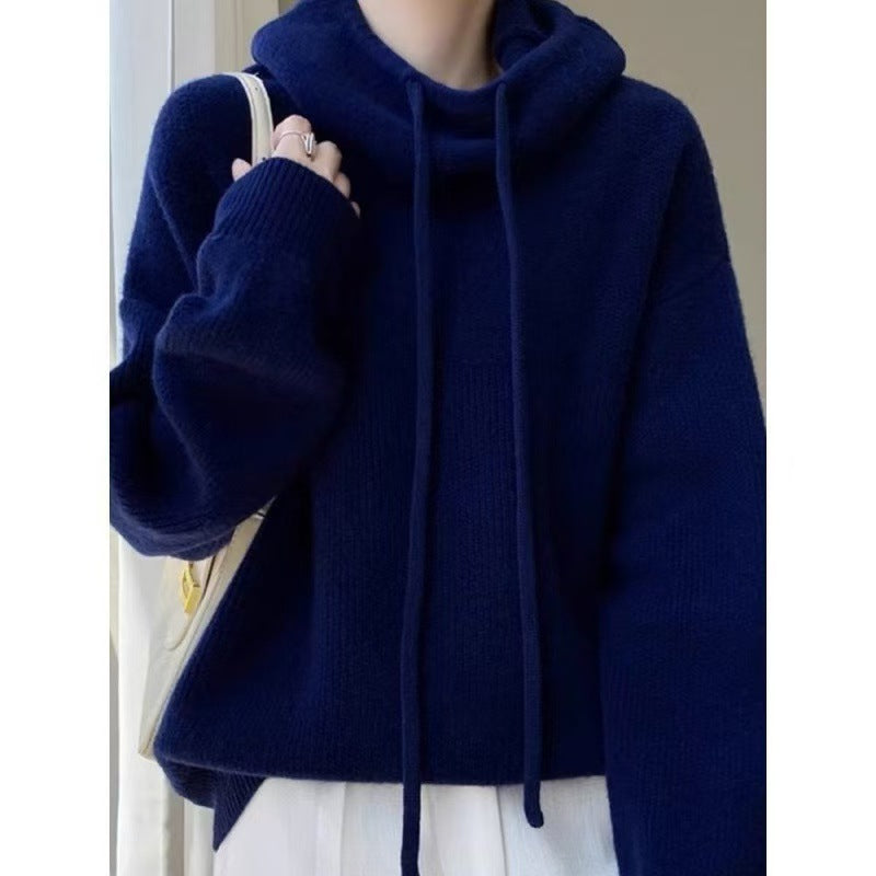 Women's Oversized Hooded Wool Sweater Chunky Knit Pullover