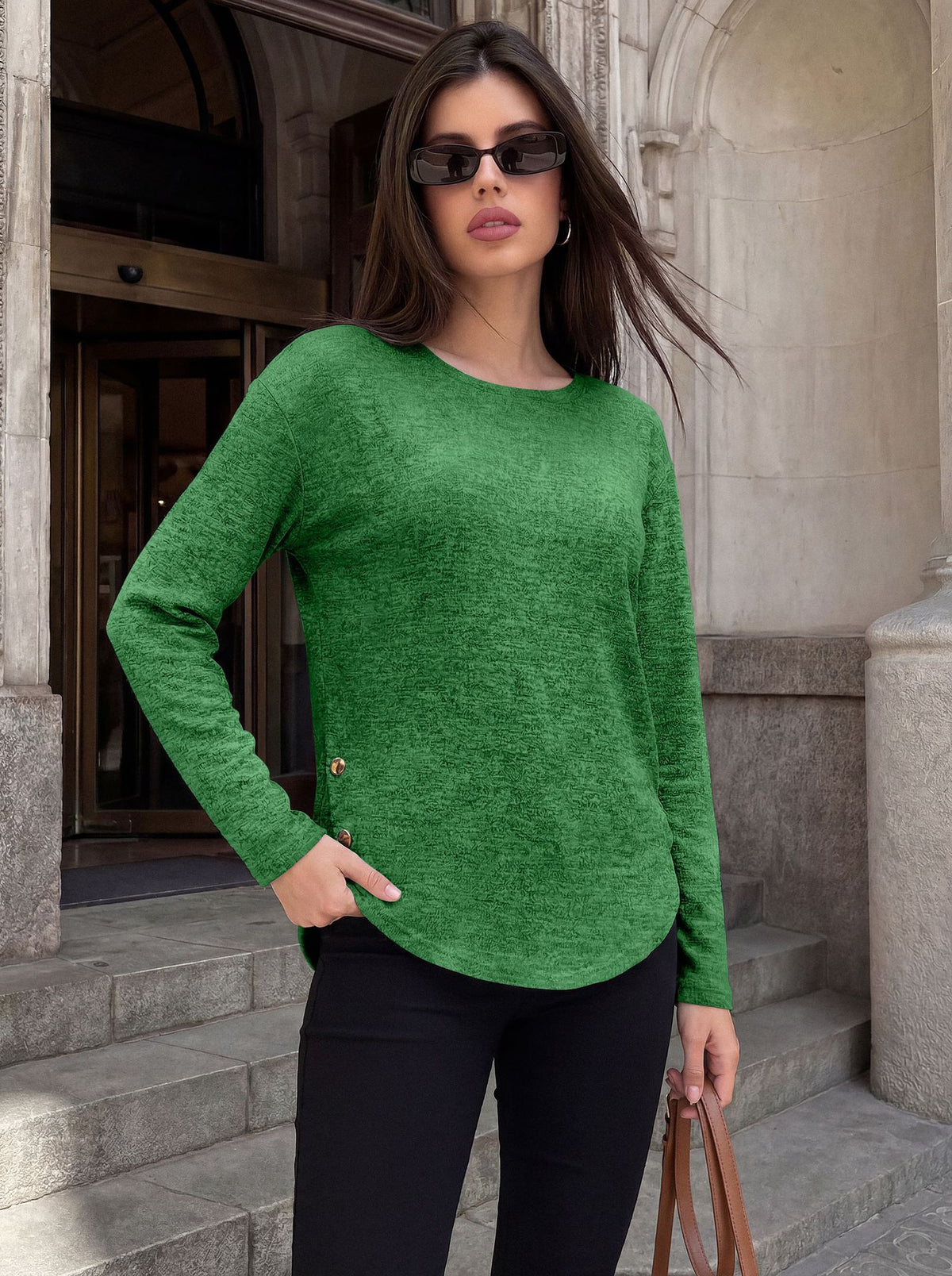 Women's Oversized Side Button Long Sleeve Tunic Top