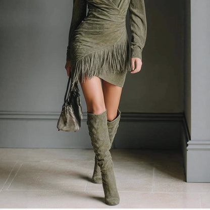 Faux Suede Fringe Western Mini Dress