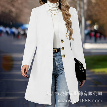 Women's Single Breasted Long Wool Blend Coat