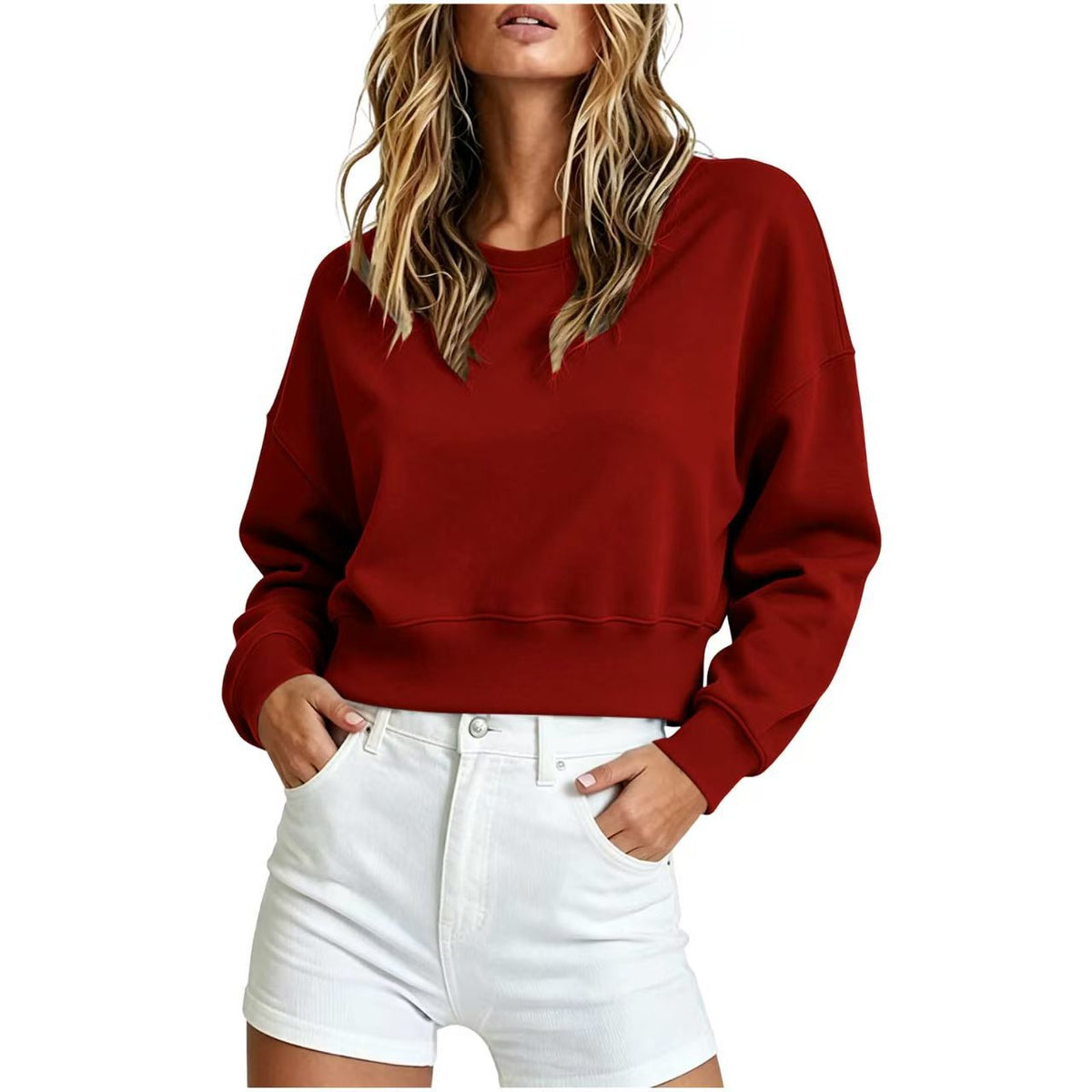 Women's Cropped Crewneck Sweatshirt Oversized Long Sleeve