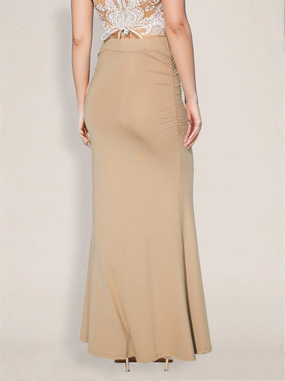 Sexy Ruched High Waist Flared Bodycon Maxi Skirt