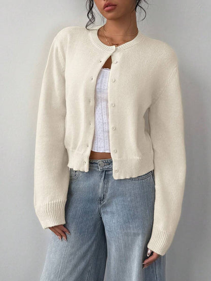 Women's Cropped Cardigan Sweater Button Front Long Sleeve