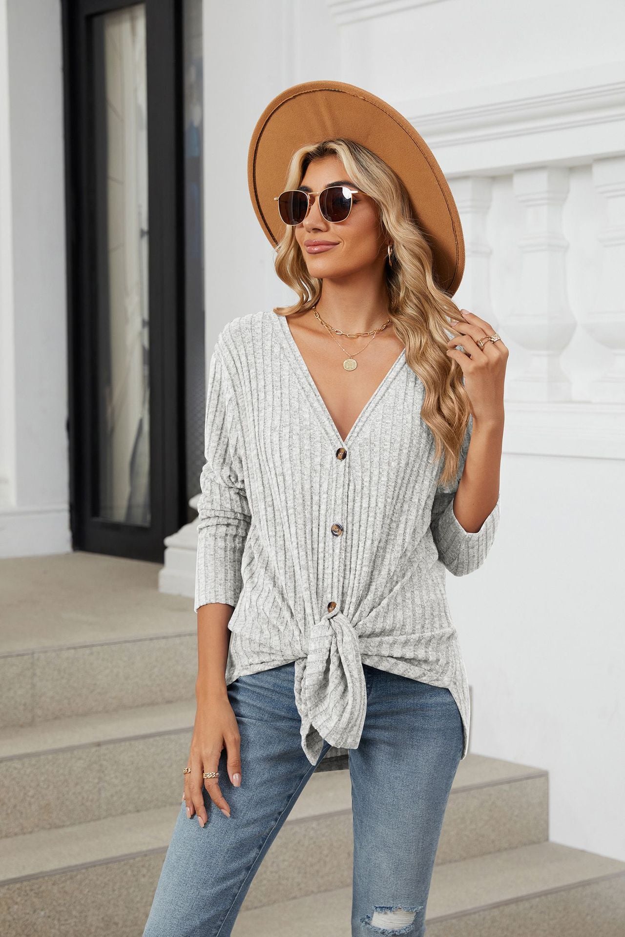 Soft Ribbed Button-Down Knit Cardigan for Fall & Winter
