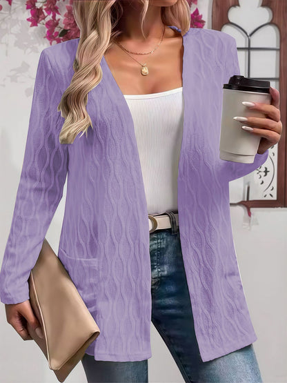 Women's Open Front Cable Knit Cardigan Sweater Pockets