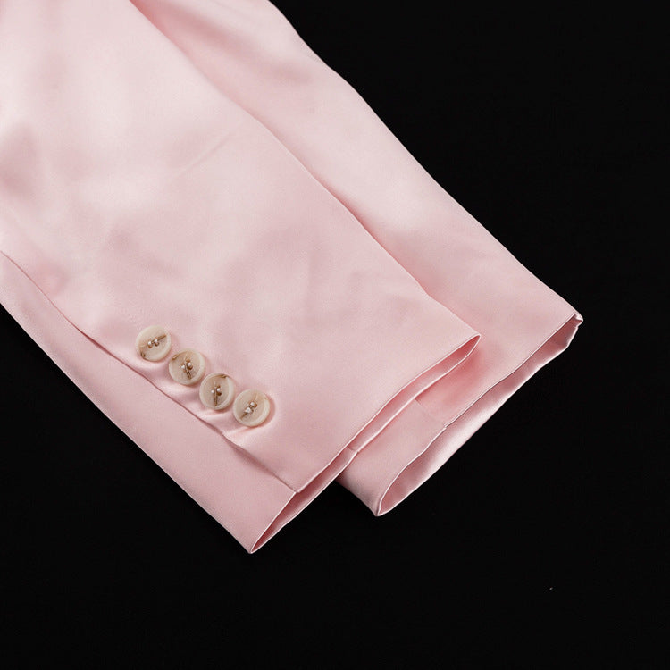 Women's Satin Blazer Maxi Skirt Two Piece Set