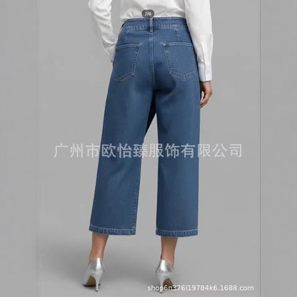 Women's Crossover Wide Leg Jeans Washed Denim