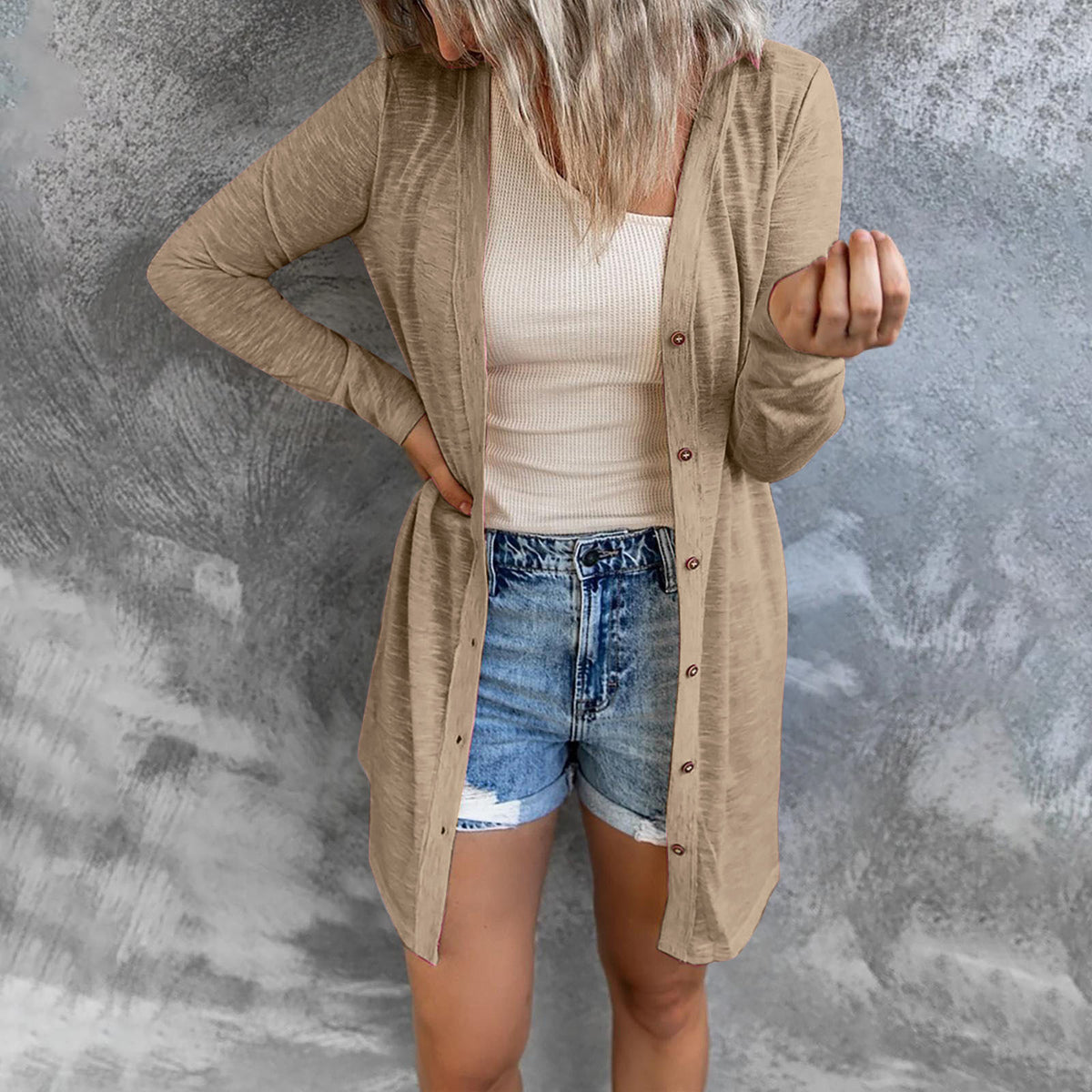 Women's Lightweight Long Sleeve Button Down Solid Cardigan