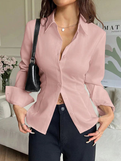 Women's Corset Tie Back Blouse V Neck Fitted Top