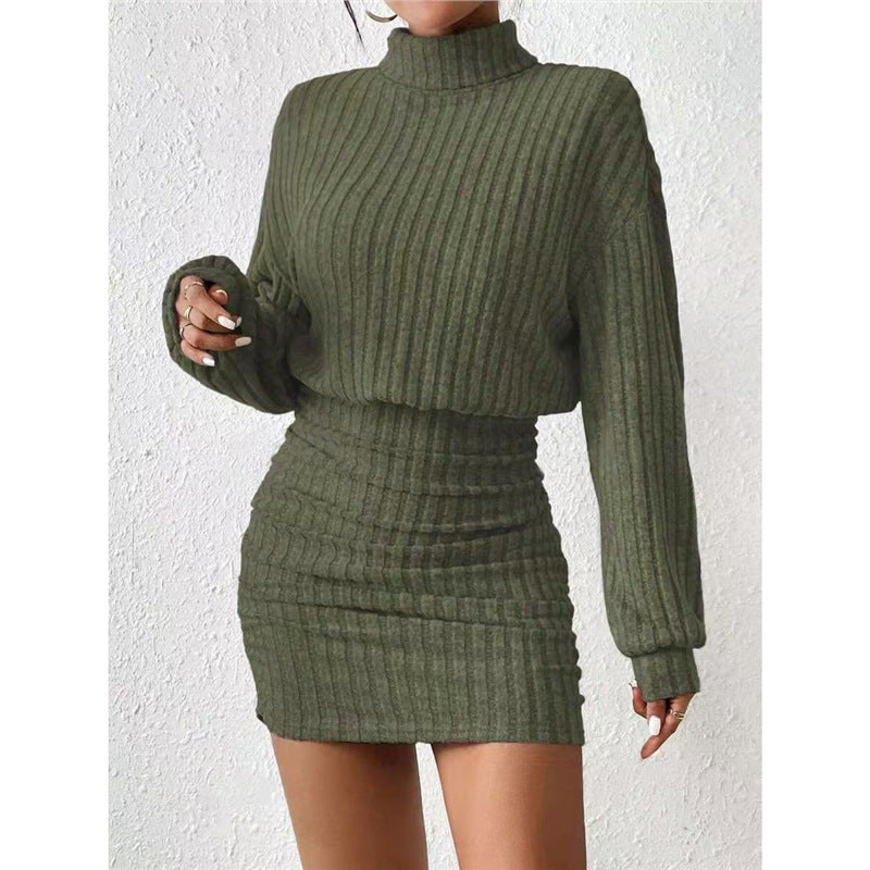 Ribbed Turtleneck Long Sleeve Bodycon Mini Dress