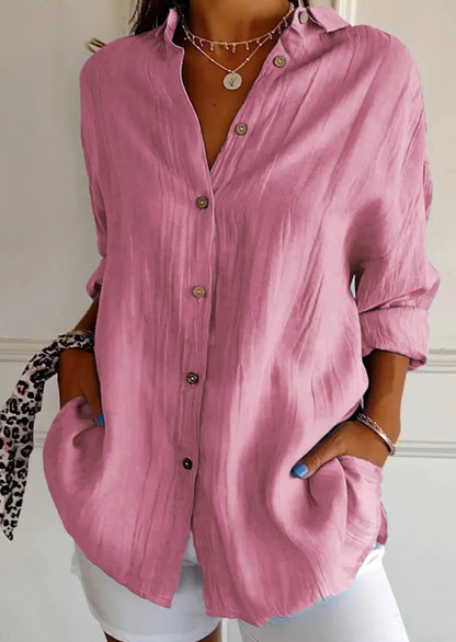 Women's Oversized Pleated Button Down Long Sleeve Shirt