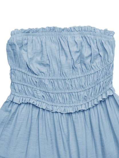 Women Strapless Smocked Tiered Maxi Dress Summer Beach Vacation