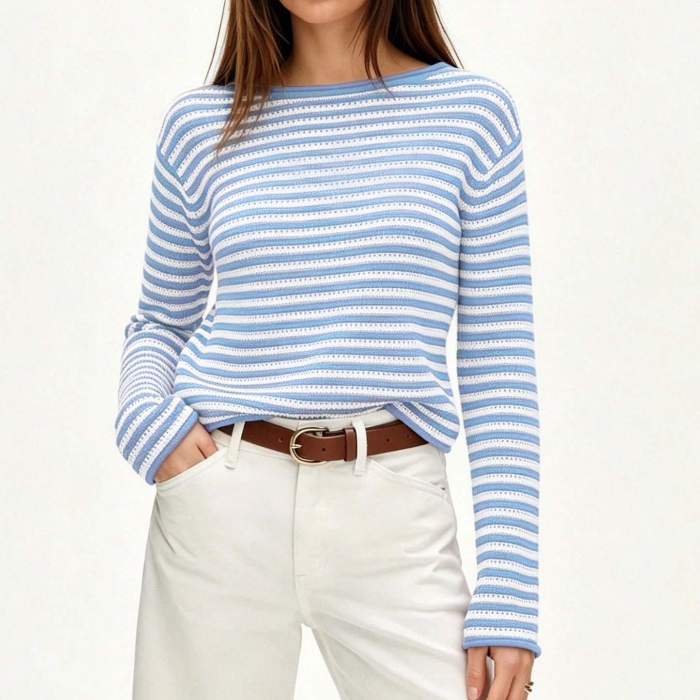 Striped Knit Sweater Round Neck Loose Pullover