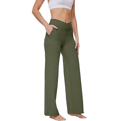 Women's High-Waist Flare Pants - Casual Loose Straight-Leg