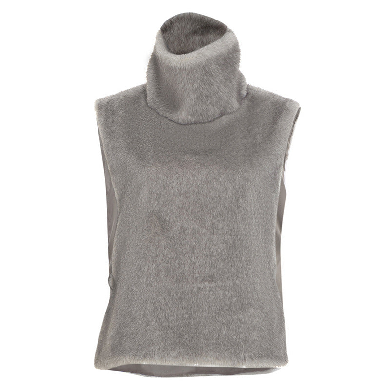 Women's Faux Fur Turtleneck Vest Sleeveless