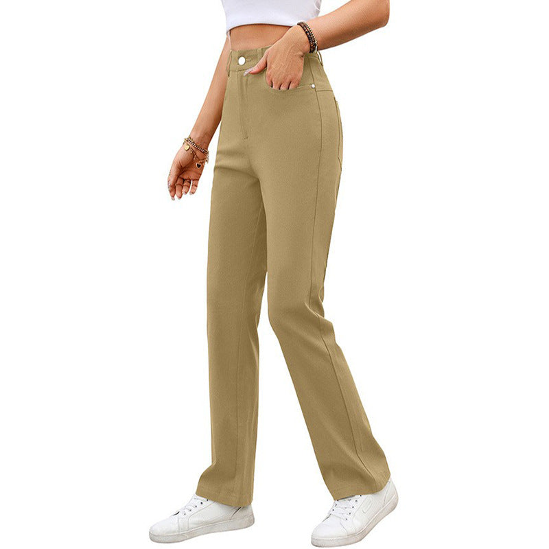 High-Waisted Straight-Leg Pants – Business Casual Trousers with Pockets