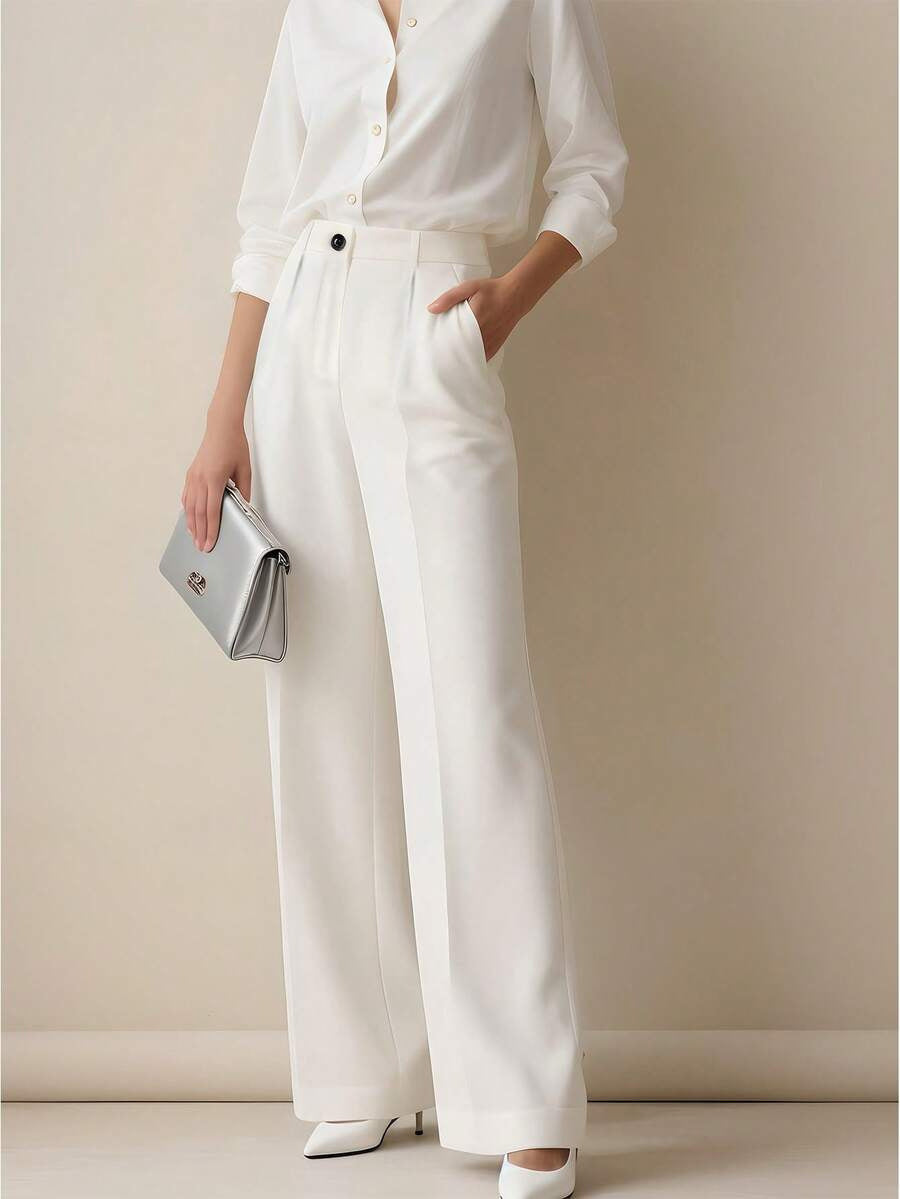 Women's High Waisted Pleated Straight Leg Dress Pants