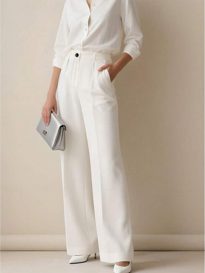 Women's High Waisted Pleated Straight Leg Dress Pants
