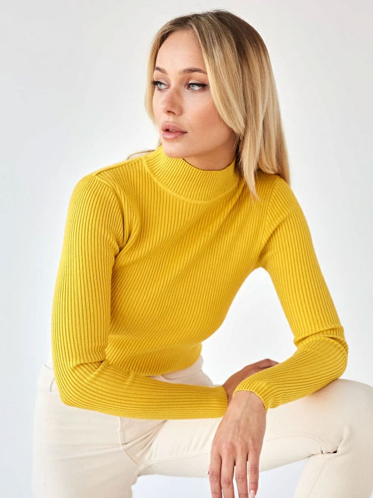 Women's Ribbed Mock Neck Long Sleeve Fitted Knit Top