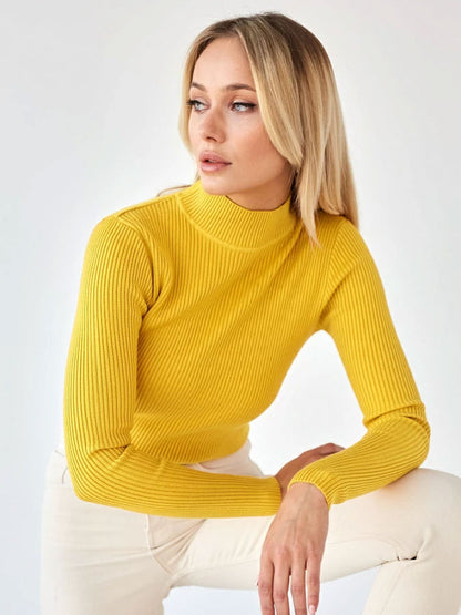 Women's Ribbed Mock Neck Long Sleeve Fitted Knit Top