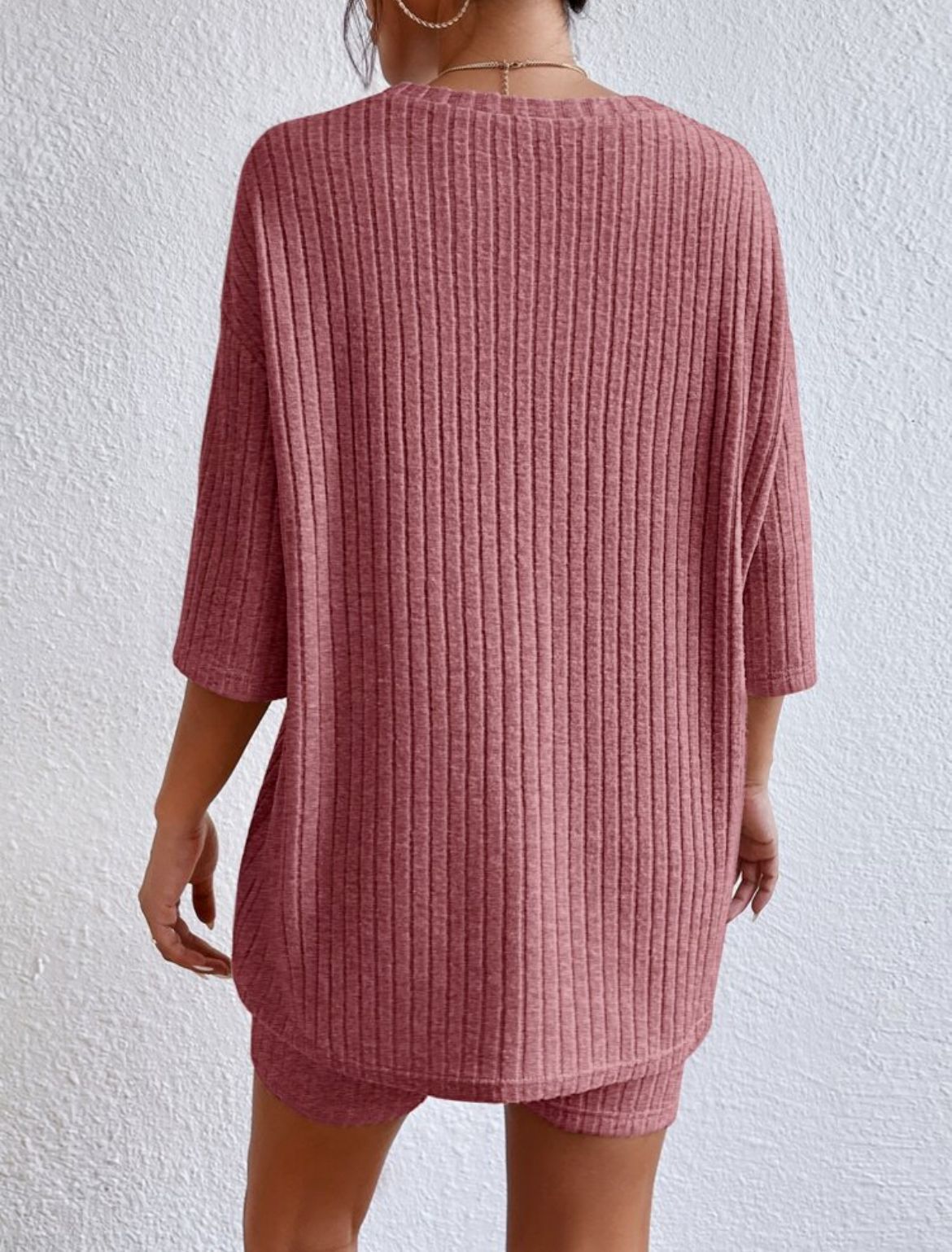 Solid ribbed oversized tee and biker shorts set