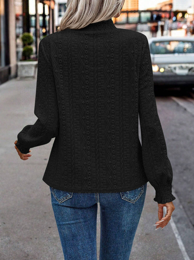 Boho Jacquard Lace Long Sleeve Blouse Top Women Elegant
