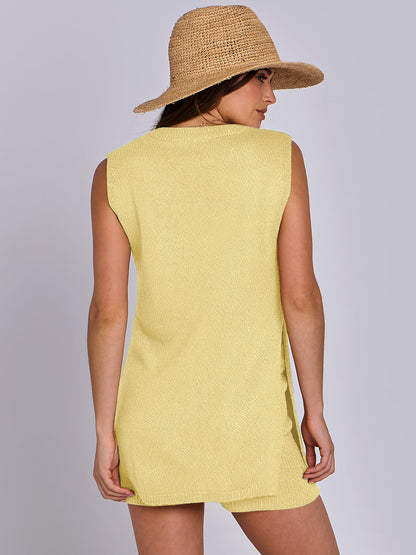 Casual Knit Sleeveless Sweater & Shorts Set