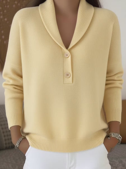 Women's Shawl Collar Button Pullover Sweater Soft Knit