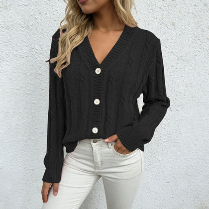 Women's Chenille Cable Knit V Neck Button Cardigan
