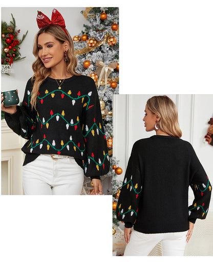 Christmas Lights Knit Sweater Pullover for Women