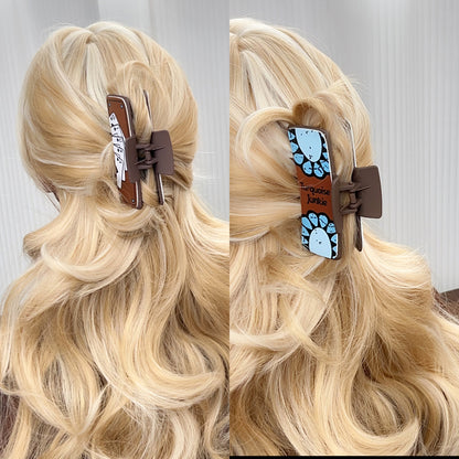 Western Poker Hair Claw Clip Cow Print Faux Leather