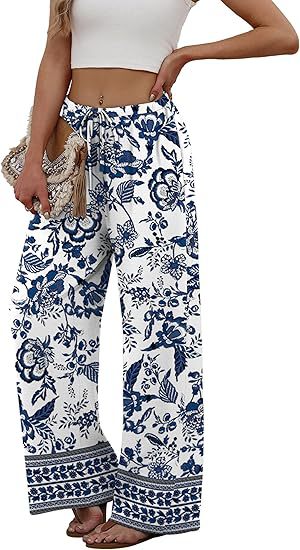 Women's Wide Leg Palazzo Pants Drawstring Waist with Pockets